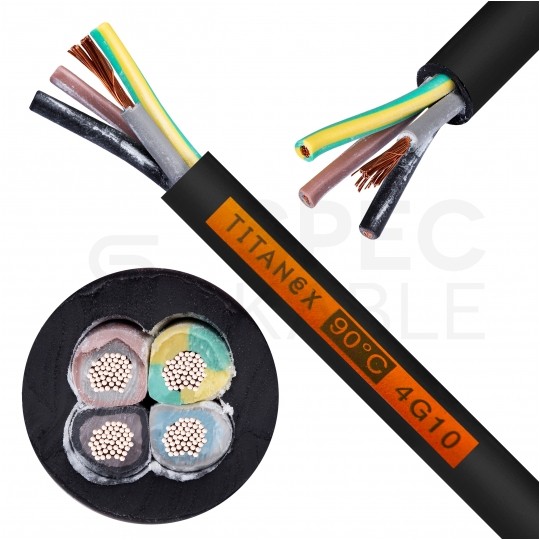 Kabel przemysłowy gumowy TITANEX OnPD / H07RN-F 4x10mm2 czarny 450/750V zewnętrzny olejoodporny linka Nexans