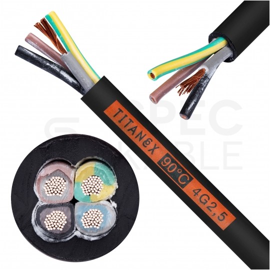 Kabel przemysłowy gumowy TITANEX OnPD / H07RN-F 4x2,5mm2 czarny 450/750V zewnętrzny olejoodporny linka Helukabel Nexans