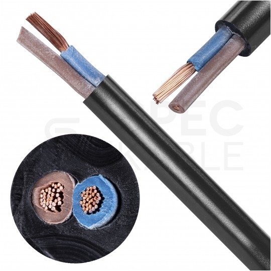 Kabel przemysłowy poliuretanowy PUR / H05BQ-F 2x1mm2 czarny 300/500V zewnętrzny olejoodporny linka Elektrokabel