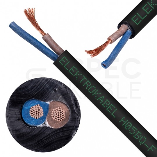 Kabel przemysłowy poliuretanowy PUR / H05BQ-F 2x1mm2 czarny 300/500V zewnętrzny olejoodporny linka Elektrokabel