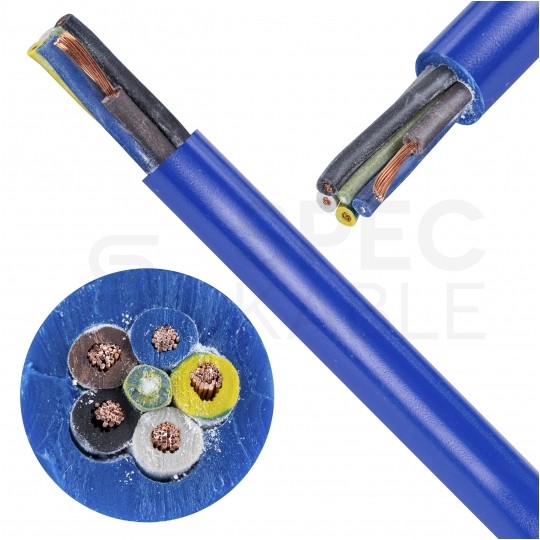 Kabel przemysłowy poliuretanowy PUR / H07BQ-F 5x0,75mm2 niebieski 300/500V zewnętrzny olejoodporny linka Elektrokabel