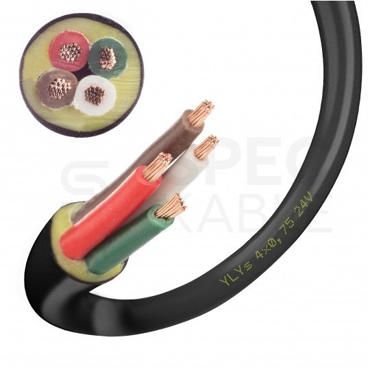 Kabel samochodowy YLYs 4x0,75mm2 czarny 24V zewnętrzny przyczepowy linka Elektrokabel