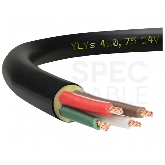 Kabel samochodowy YLYs 4x0,75mm2 czarny 24V zewnętrzny przyczepowy linka Elektrokabel