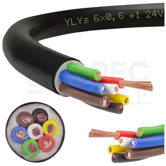 Kabel samochodowy YLYs 6x0,6mm2 + 1x1mm2 czarny 24V zewnętrzny przyczepowy linka Elektrokabel