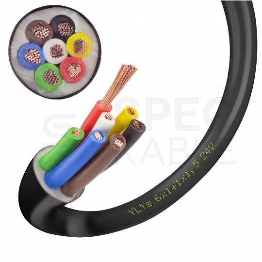 Kabel samochodowy YLYs 6x1mm2 + 1x1,5mm2 czarny 24V zewnętrzny przyczepowy linka Elektrokabel