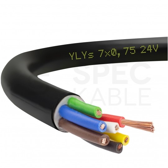 Kabel samochodowy YLYs 7x0,75mm2 czarny 24V zewnętrzny przyczepowy linka Elektrokabel