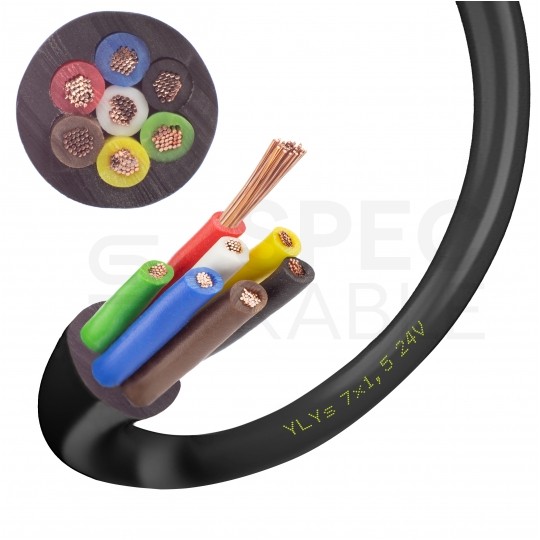 Kabel samochodowy YLYs 7x1,5mm2 czarny 24V zewnętrzny przyczepowy linka Elektrokabel