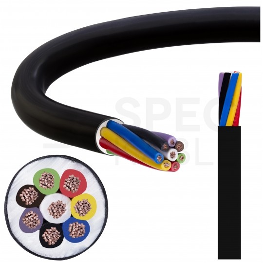 Kabel samochodowy YLYs 7x1mm2 + 1x1,5mm2 czarny 24V zewnętrzny przyczepowy linka Elektrokabel