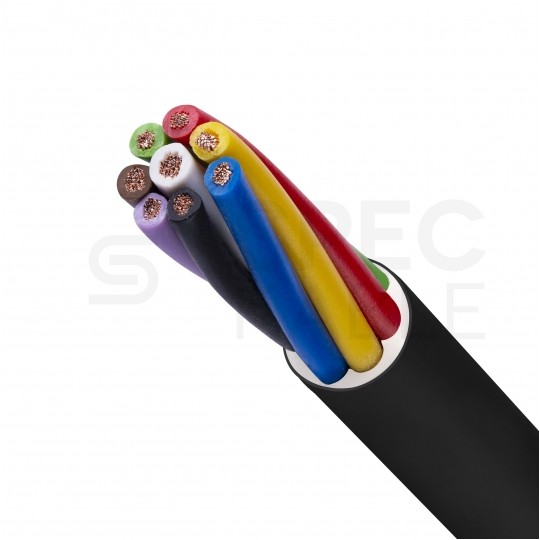 Kabel samochodowy YLYs 7x1mm2 + 1x1,5mm2 czarny 24V zewnętrzny przyczepowy linka Elektrokabel
