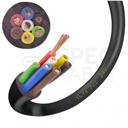 Kabel samochodowy YLYs 7x1mm2 czarny 24V zewnętrzny przyczepowy linka Elektrokabel