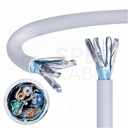 Kabel sieciowy F/FTP kat.6A skrętka 4x2x0,57mm wewnętrzny Dca bezhalogenowy LSOH szary Alantec