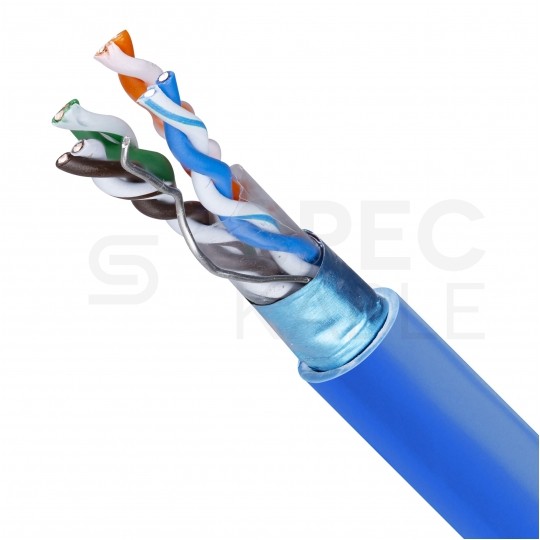 Kabel sieciowy F/UTP kat.5 skrętka 4x2x0,5mm wewnętrzny Dca bezhalogenowy LSOH niebieski Telegärtner