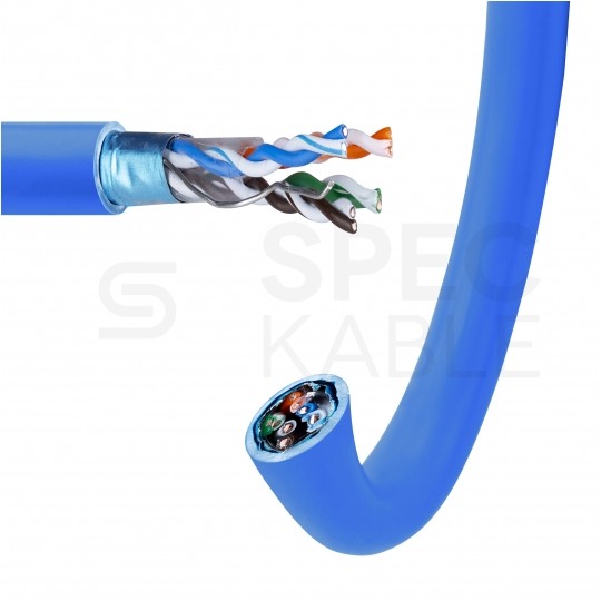 Kabel sieciowy F/UTP kat.5 skrętka 4x2x0,5mm wewnętrzny Dca bezhalogenowy LSOH niebieski Telegärtner