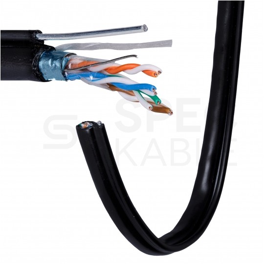 Kabel sieciowy F/UTP kat.5e skrętka 4x2x0,5mm zewnętrzny suchy z linką nośną PE czarny NETSET
