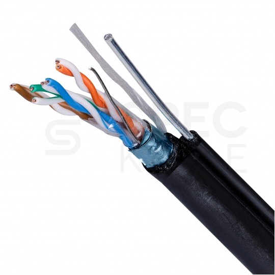 Kabel sieciowy F/UTP kat.5e skrętka 4x2x0,5mm zewnętrzny suchy z linką nośną PE czarny NETSET