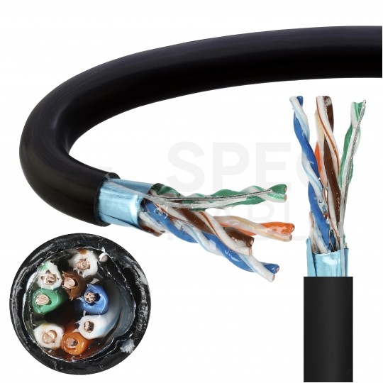 Kabel sieciowy F/UTP kat.5e skrętka 4x2x0,5mm zewnętrzny żelowany PE czarny SecurityNET