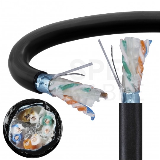 Kabel sieciowy F/UTP kat.6 skrętka 4x2x0,57mm zewnętrzny żelowany PE czarny Alantec