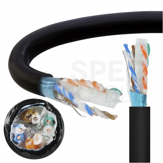 Kabel sieciowy F/UTP kat.6A skrętka 4x2x0,56mm zewnętrzny żelowany PE czarny SecurityNET