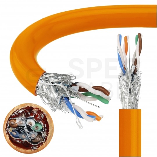 Kabel sieciowy S/FTP kat.7 skrętka 4x2x0,56mm wewnętrzny Dca bezhalogenowy LSOH pomarańczowy SecurityNET