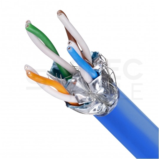 Kabel sieciowy S/FTP kat.7 skrętka 4x2x0,57mm wewnętrzny Dca bezhalogenowy LSOH niebieski Telegärtner