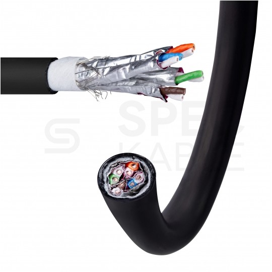 Kabel sieciowy S/FTP kat.7 skrętka 4x2x0,57mm zewnętrzny żelowany PE czarny SATEC
