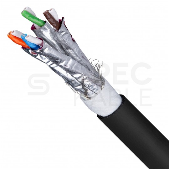 Kabel sieciowy S/FTP kat.7 skrętka 4x2x0,57mm zewnętrzny żelowany PE czarny SATEC