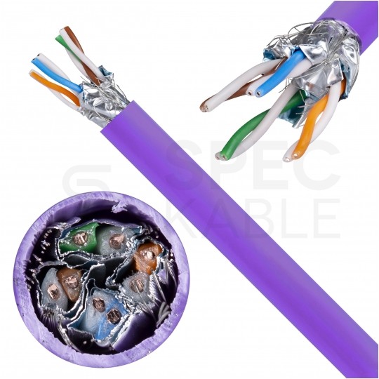 Kabel sieciowy S/FTP kat.7A skrętka 4x2x0,57mm wewnętrzny Dca bezhalogenowy LSOH fioletowy Molex