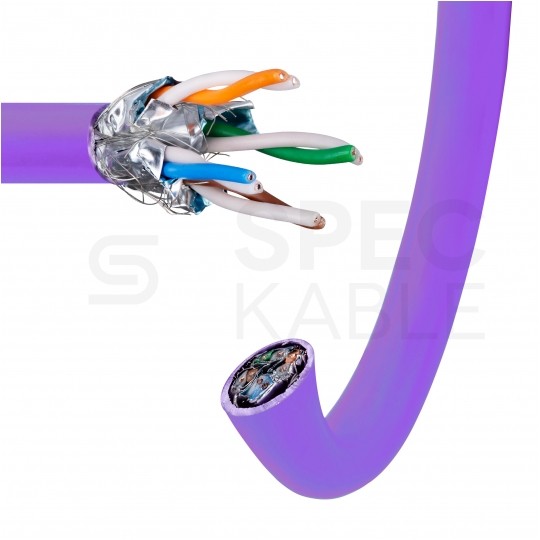 Kabel sieciowy S/FTP kat.7A skrętka 4x2x0,57mm wewnętrzny Dca bezhalogenowy LSOH fioletowy Molex