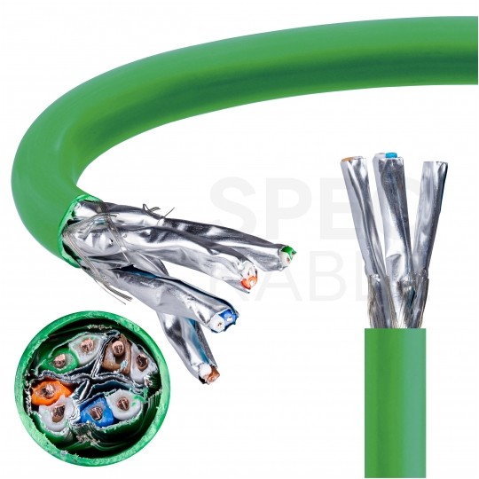 Kabel sieciowy S/FTP kat.8.2 skrętka 4x2x0,64mm wewnętrzny Dca bezhalogenowy LSOH zielony DIGITUS