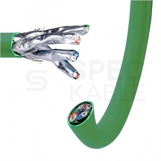 Kabel sieciowy S/FTP kat.8.2 skrętka 4x2x0,64mm wewnętrzny Dca bezhalogenowy LSOH zielony DIGITUS