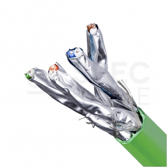 Kabel sieciowy S/FTP kat.8.2 skrętka 4x2x0,64mm wewnętrzny Dca bezhalogenowy LSOH zielony DIGITUS