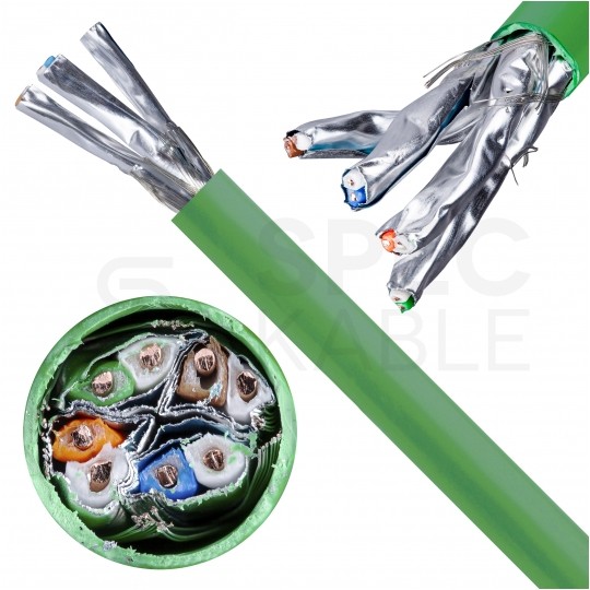Kabel sieciowy S/FTP kat.8.2 skrętka 4x2x0,6mm wewnętrzny Dca bezhalogenowy LSOH zielony DIGITUS