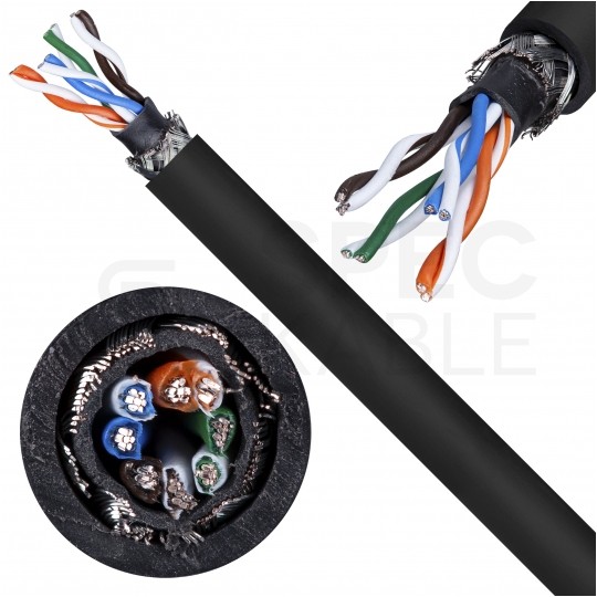 Kabel sieciowy S/UTP kat.5e skrętka 4x2x0,48mm zewnętrzny suchy PVC czarny linka BiTsound Bitner