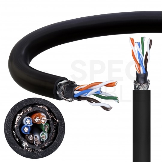 Kabel sieciowy S/UTP kat.5e skrętka mobilna 4x2x0,48mm zewnętrzny suchy PVC czarny linka Bitner BiTsound