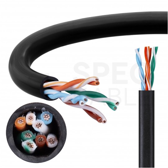 Kabel sieciowy U/UTP kat.5 skrętka 4x2x0,58mm wewnętrzny PVC czarny linka Telegärtner