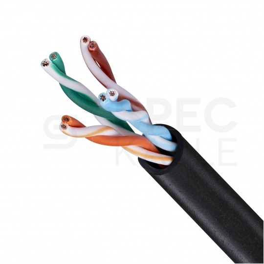 Kabel sieciowy U/UTP kat.5 skrętka 4x2x0,58mm wewnętrzny PVC czarny linka Telegärtner