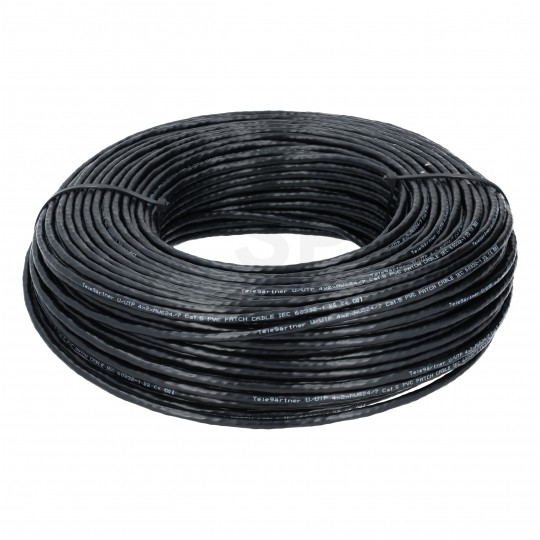 Kabel sieciowy U/UTP kat.5 skrętka 4x2x0,58mm wewnętrzny PVC czarny linka Telegärtner