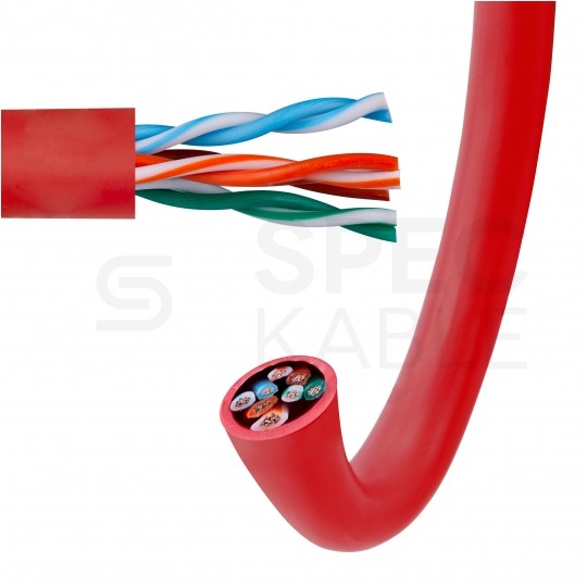 Kabel sieciowy U/UTP kat.5 skrętka 4x2x0,58mm wewnętrzny PVC czerwony linka Telegärtner