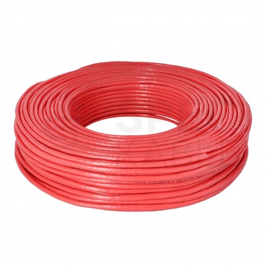 Kabel sieciowy U/UTP kat.5 skrętka 4x2x0,58mm wewnętrzny PVC czerwony linka Telegärtner
