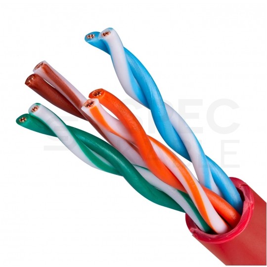 Kabel sieciowy U/UTP kat.5 skrętka 4x2x0,58mm wewnętrzny PVC czerwony linka Telegärtner