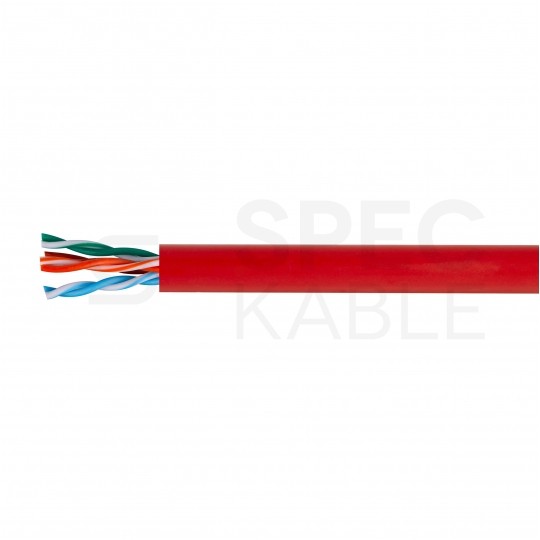 Kabel sieciowy U/UTP kat.5 skrętka 4x2x0,58mm wewnętrzny PVC czerwony linka Telegärtner