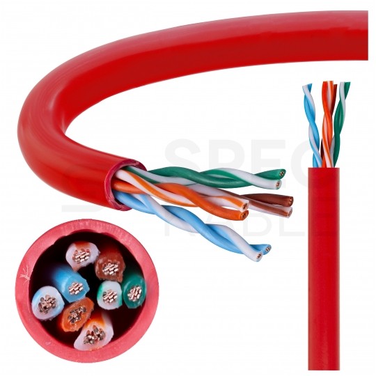 Kabel sieciowy U/UTP kat.5 skrętka 4x2x0,58mm wewnętrzny PVC czerwony linka Telegärtner