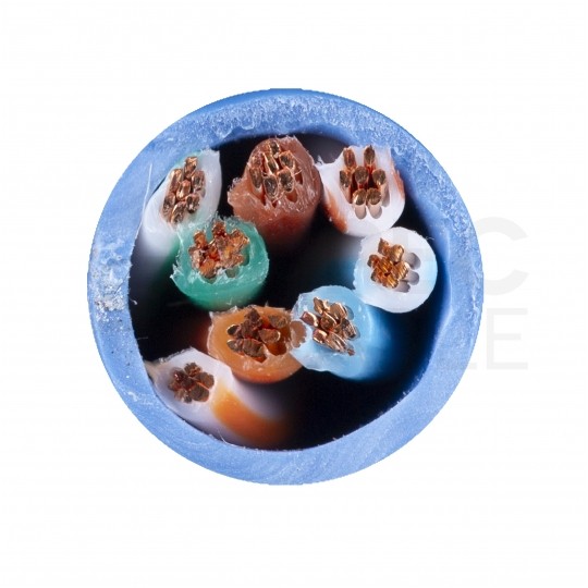 Kabel sieciowy U/UTP kat.5 skrętka 4x2x0,58mm wewnętrzny PVC niebieski linka Telegärtner