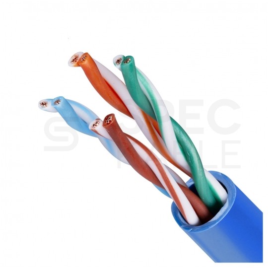 Kabel sieciowy U/UTP kat.5 skrętka 4x2x0,58mm wewnętrzny PVC niebieski linka Telegärtner
