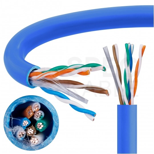 Kabel sieciowy U/UTP kat.5e skrętka 4x2x0,48mm wewnętrzny PVC niebieski linka Alantec