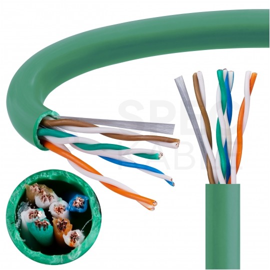 Kabel sieciowy U/UTP kat.5e skrętka 4x2x0,48mm wewnętrzny PVC zielony linka Alantec