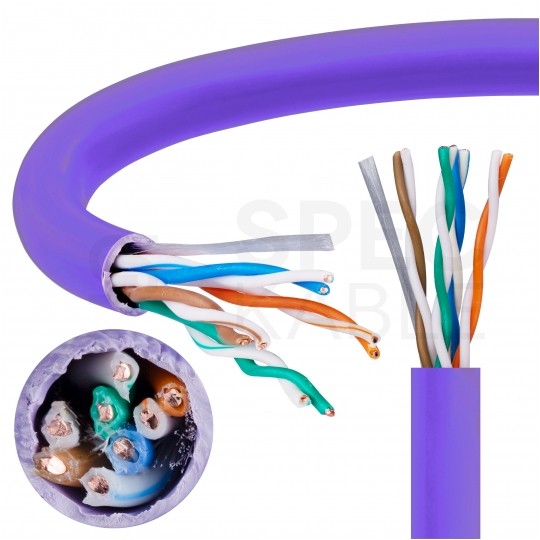 Kabel sieciowy U/UTP kat.5e skrętka 4x2x0,51mm wewnętrzny Dca bezhalogenowy LSOH fioletowy Alantec