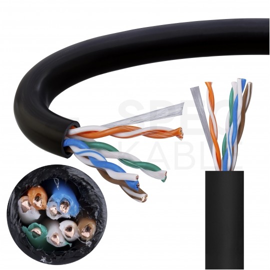 Kabel sieciowy U/UTP kat.5e skrętka 4x2x0,51mm zewnętrzny suchy PE czarny Alantec