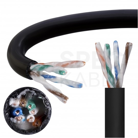 Kabel sieciowy U/UTP kat.5e skrętka 4x2x0,51mm zewnętrzny żelowany PE czarny Alantec