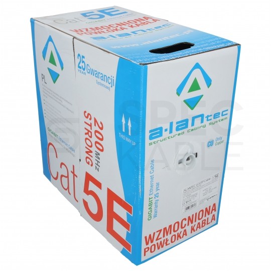 Kabel sieciowy U/UTP kat.5e skrętka 4x2x0,5mm wewnętrzny Eca wzmocniony STRONG PVC szary Alantec